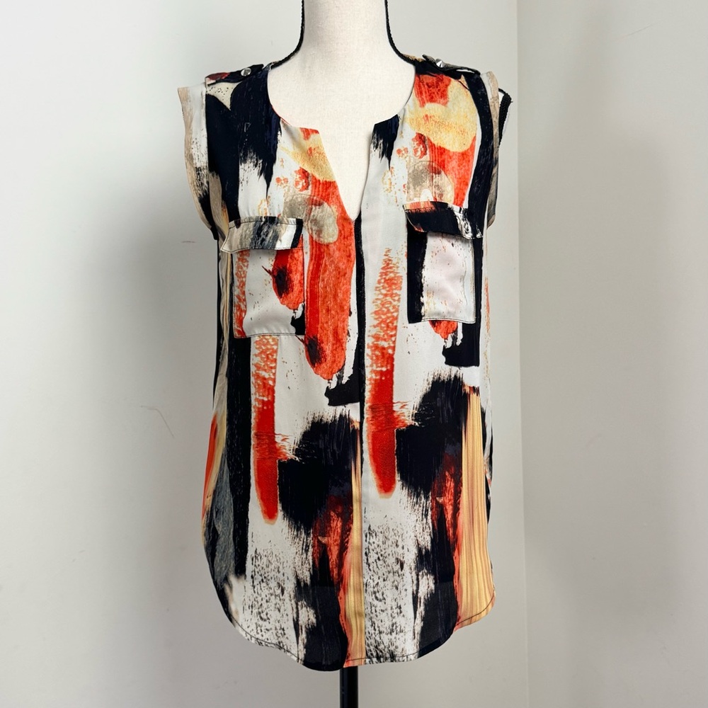 Mossimo Artsy Abstract Top S Brushstroke Sleeveless Blouse Boho Chic Indie Y2K